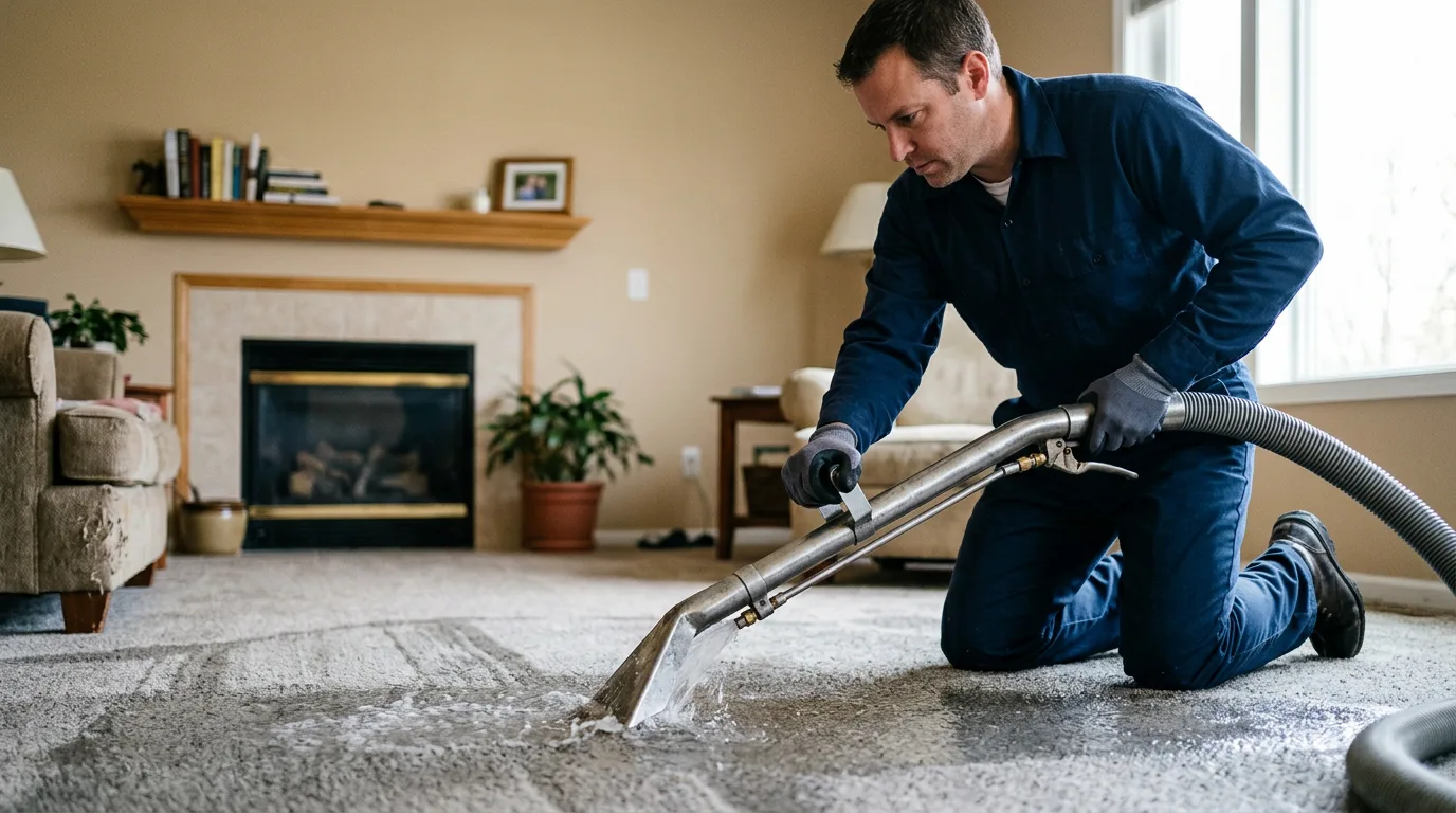 Water damage restoration technician working in a home in Hawaii